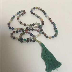 Yoga mala beads 108 prayer Multicolor Beaded Necklace with Green Tassel